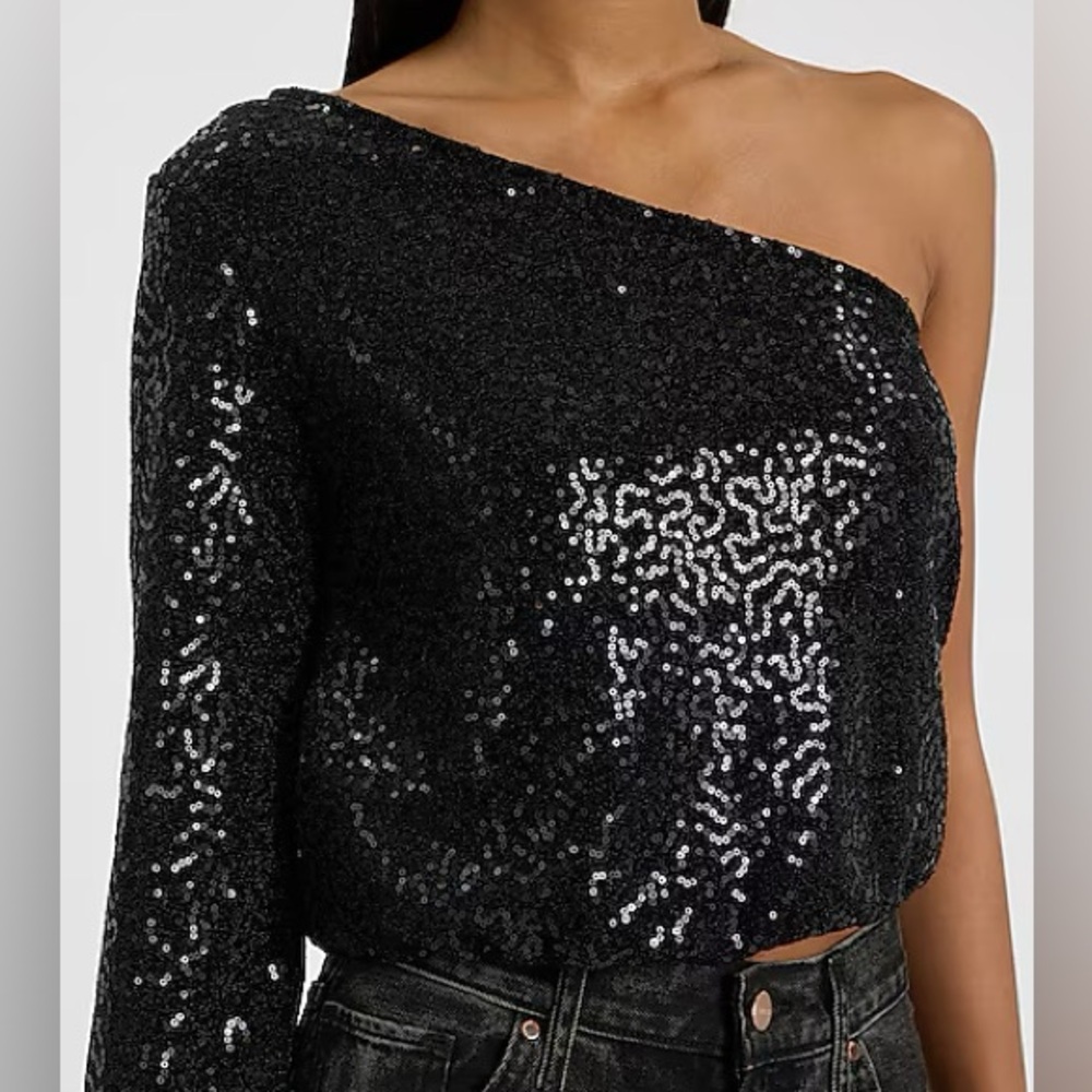Sequin one shoulder top XL NWT Black - Picture 4 of 5
